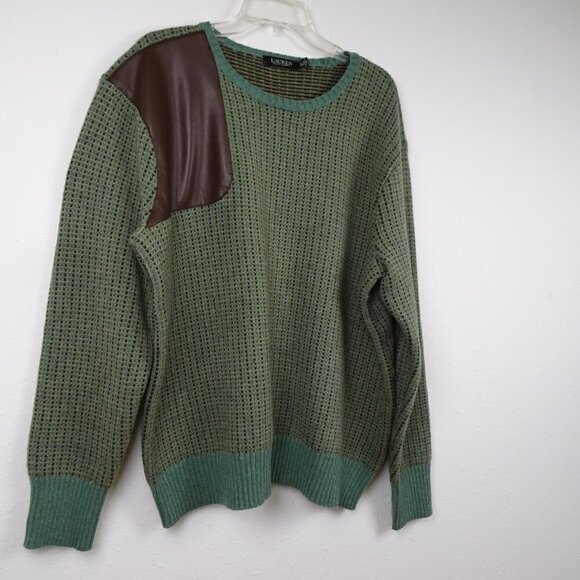 Ralph Lauren Wool Blend Sweater Women's Plus Size 2X Green Faux Leather Trim - Picture 4 of 9
